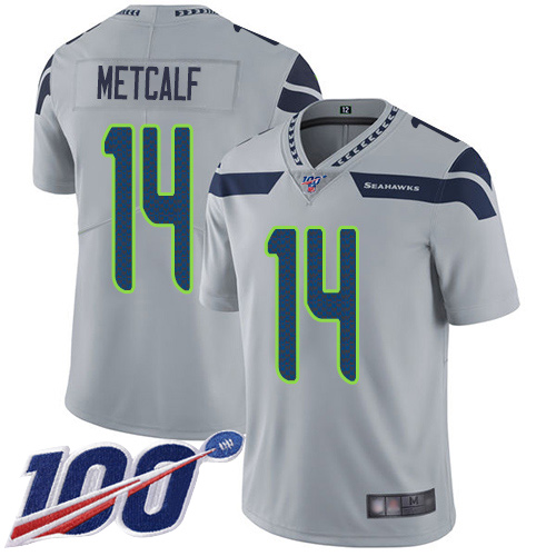 Seahawks #14 D.K. Metcalf Grey Alternate Men's Stitched Football 100th Season Vapor Limited Jersey - Click Image to Close