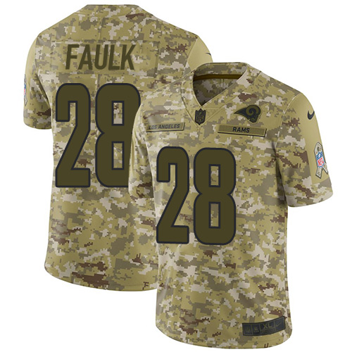 Nike Rams #28 Marshall Faulk Camo Men's Stitched NFL Limited 2018 Salute To Service Jersey - Click Image to Close