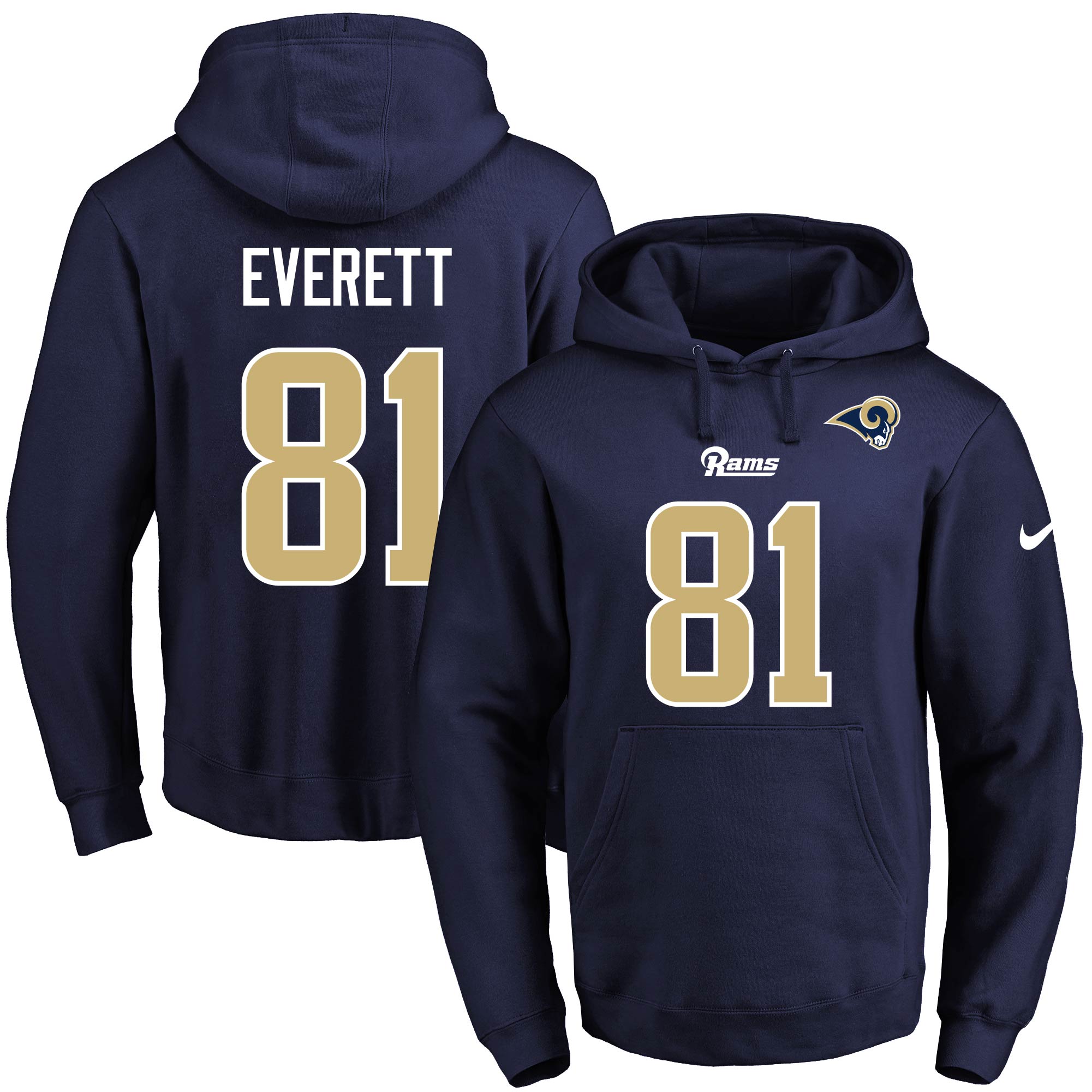 Nike Rams #81 Gerald Everett Gerald Everett Navy Blue Name & Number Pullover NFL Hoodie - Click Image to Close