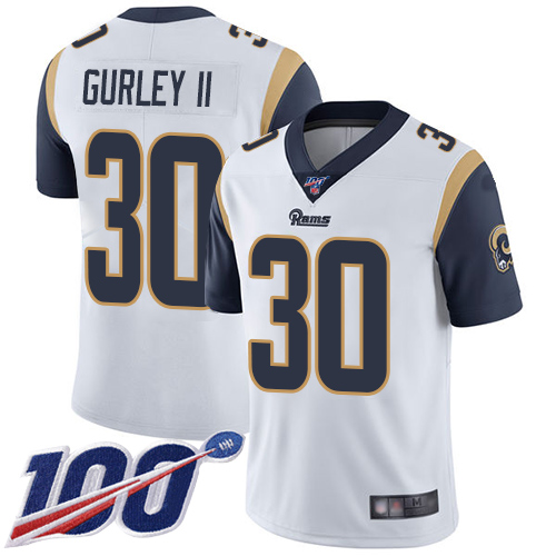 Rams #30 Todd Gurley II White Men's Stitched Football 100th Season Vapor Limited Jersey - Click Image to Close