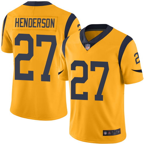 Rams #27 Darrell Henderson Gold Men's Stitched Football Limited Rush Jersey - Click Image to Close