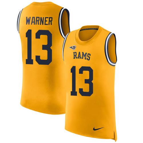 Nike Rams #13 Kurt Warner Gold Men's Stitched NFL Limited Rush Tank Top Jersey - Click Image to Close