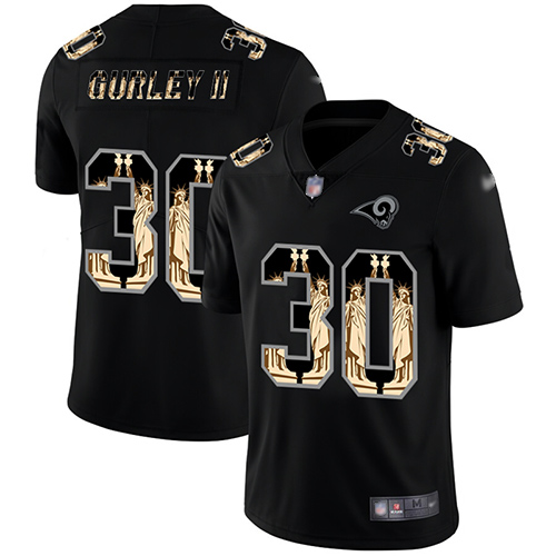 Rams #30 Todd Gurley II Black Men's Stitched Football Limited Statue of Liberty Jersey - Click Image to Close