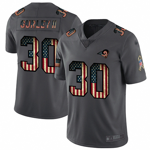 Rams #30 Todd Gurley II Carbon Black Men's Stitched Football Limited Retro Flag Jersey - Click Image to Close