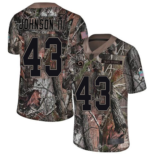 Rams #43 John Johnson III Camo Men's Stitched Football Limited Rush Realtree Jersey