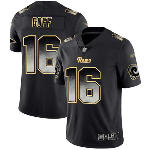 Rams #16 Jared Goff Black Men's Stitched Football Vapor Untouchable Limited Smoke Fashion Jersey