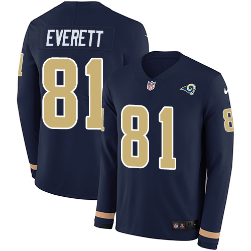 Nike Rams #81 Gerald Everett Navy Blue Team Color Men's Stitched NFL Limited Therma Long Sleeve Jersey - Click Image to Close