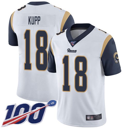 Rams #18 Cooper Kupp White Men's Stitched Football 100th Season Vapor Limited Jersey