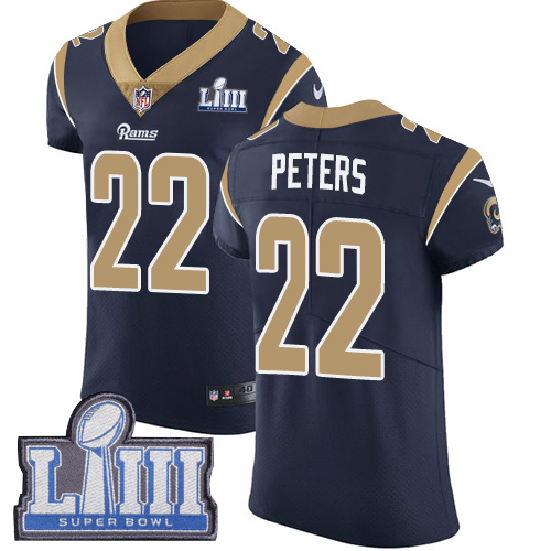 Nike Rams #22 Marcus Peters Navy Blue Team Color Super Bowl LIII Bound Men's Stitched NFL Vapor Untouchable Elite Jersey