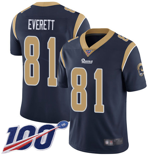 Rams #81 Gerald Everett Navy Blue Team Color Men's Stitched Football 100th Season Vapor Limited Jersey