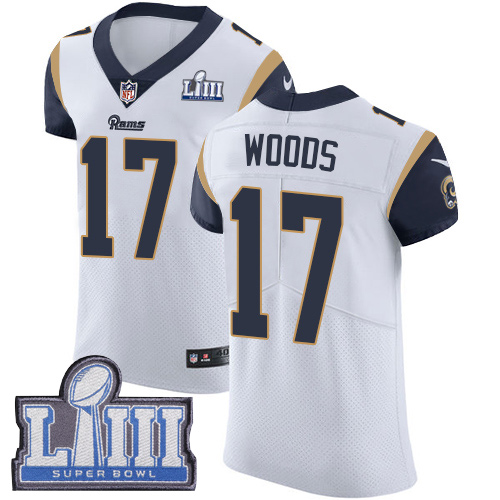 Nike Rams #17 Robert Woods White Super Bowl LIII Bound Men's Stitched NFL Vapor Untouchable Elite Jersey - Click Image to Close