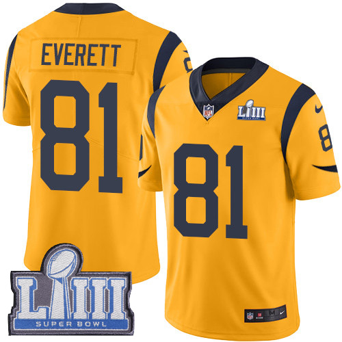 Nike Rams #81 Gerald Everett Gold Super Bowl LIII Bound Men's Stitched NFL Limited Rush Jersey - Click Image to Close