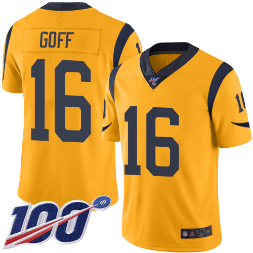 Rams #16 Jared Goff Gold Men's Stitched Football Limited Rush 100th Season Jersey