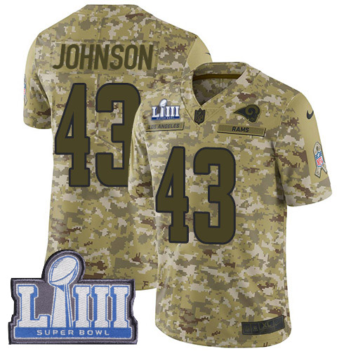 Nike Rams #43 John Johnson Camo Super Bowl LIII Bound Men's Stitched NFL Limited 2018 Salute To Service Jersey