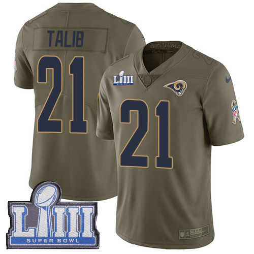 Nike Rams #21 Aqib Talib Olive Super Bowl LIII Bound Men's Stitched NFL Limited 2017 Salute To Service Jersey - Click Image to Close