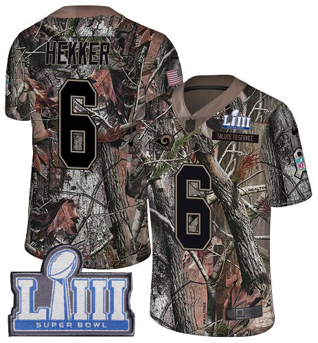 Nike Rams #6 Johnny Hekker Camo Super Bowl LIII Bound Men's Stitched NFL Limited Rush Realtree Jersey - Click Image to Close