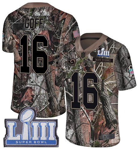 Nike Rams #16 Jared Goff Camo Super Bowl LIII Bound Men's Stitched NFL Limited Rush Realtree Jersey