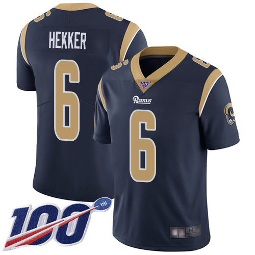 Rams #6 Johnny Hekker Navy Blue Team Color Men's Stitched Football 100th Season Vapor Limited Jersey - Click Image to Close