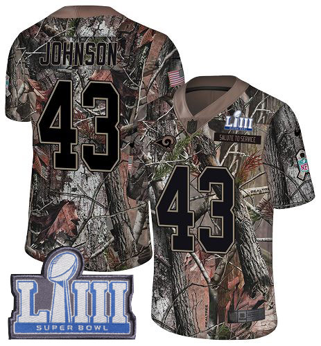 Nike Rams #43 John Johnson Camo Super Bowl LIII Bound Men's Stitched NFL Limited Rush Realtree Jersey