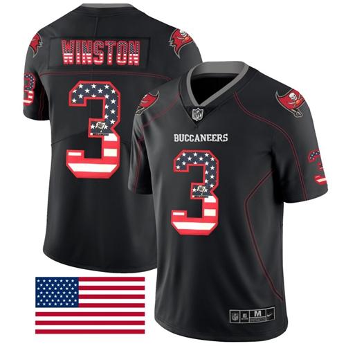 Nike Buccaneers #3 Jameis Winston Black Men's Stitched NFL Limited Rush USA Flag Jersey