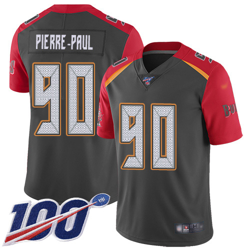 Buccaneers #90 Jason Pierre-Paul Gray Men's Stitched Football Limited Inverted Legend 100th Season Jersey - Click Image to Close