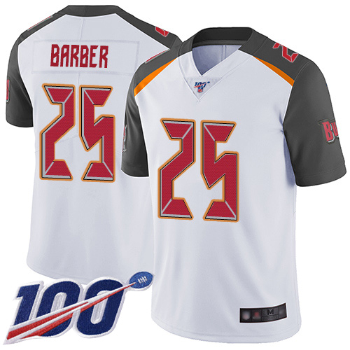 Buccaneers #25 Peyton Barber White Men's Stitched Football 100th Season Vapor Limited Jersey