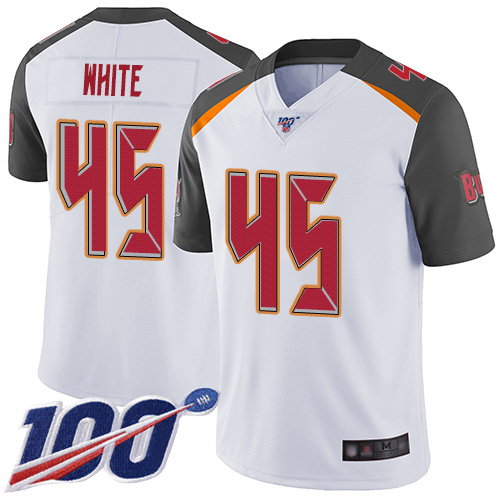 Buccaneers #45 Devin White White Men's Stitched Football 100th Season Vapor Limited Jersey - Click Image to Close