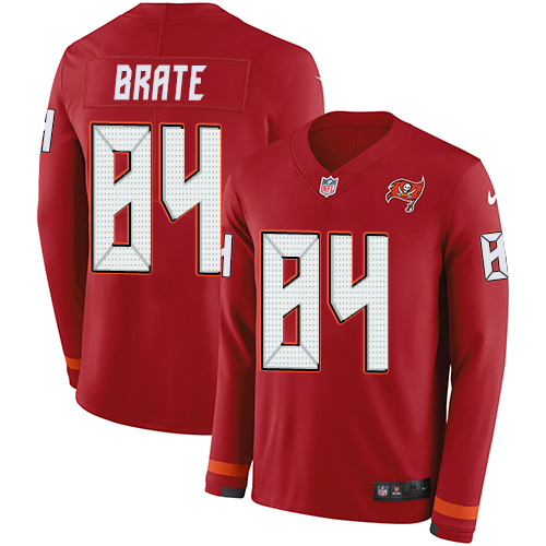 Nike Buccaneers #84 Cameron Brate Red Team Color Men's Stitched NFL Limited Therma Long Sleeve Jersey - Click Image to Close