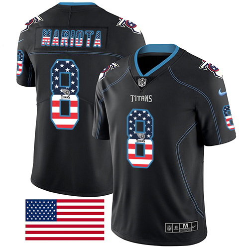 Nike Titans #8 Marcus Mariota Black Men's Stitched NFL Limited Rush USA Flag Jersey - Click Image to Close