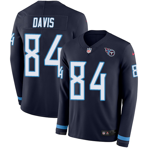 Nike Titans #84 Corey Davis Navy Blue Team Color Men's Stitched NFL Limited Therma Long Sleeve Jersey - Click Image to Close