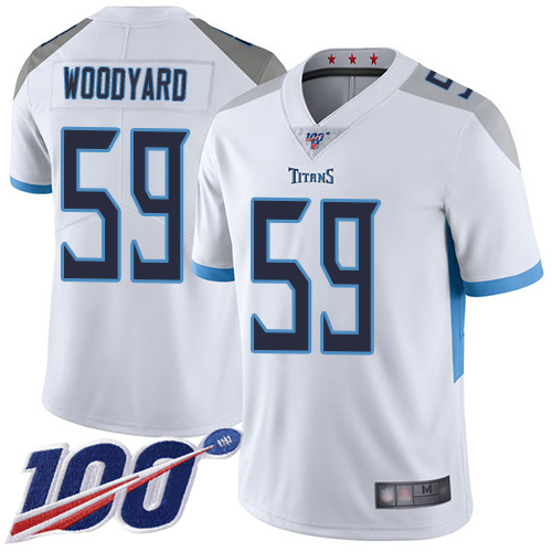 Titans #59 Wesley Woodyard White Men's Stitched Football 100th Season Vapor Limited Jersey - Click Image to Close