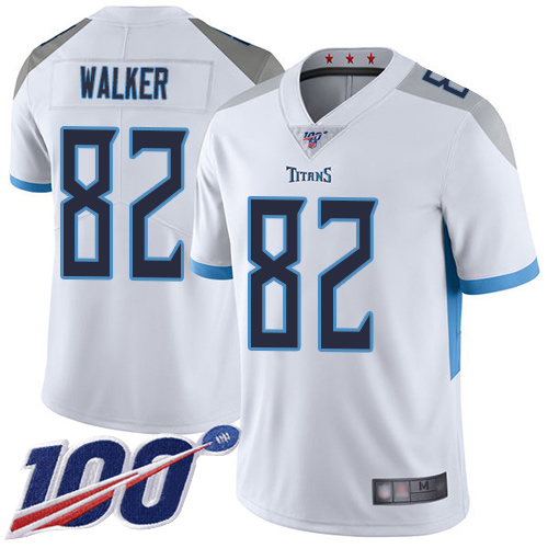 Titans #82 Delanie Walker White Men's Stitched Football 100th Season Vapor Limited Jersey