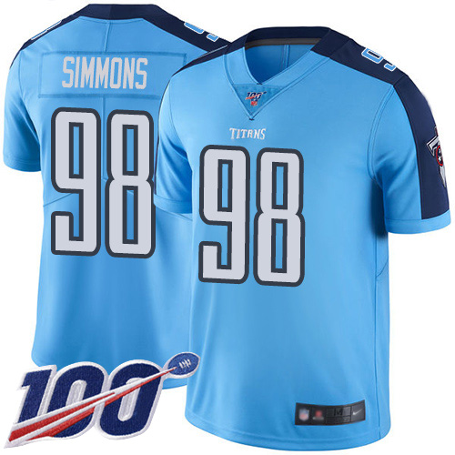 Titans #98 Jeffery Simmons Light Blue Men's Stitched Football Limited Rush 100th Season Jersey