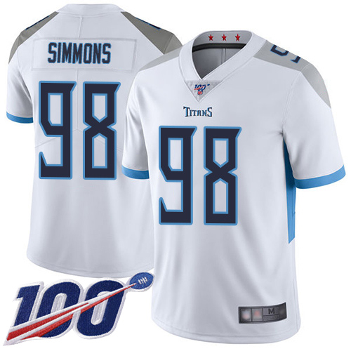 Titans #98 Jeffery Simmons White Men's Stitched Football 100th Season Vapor Limited Jersey