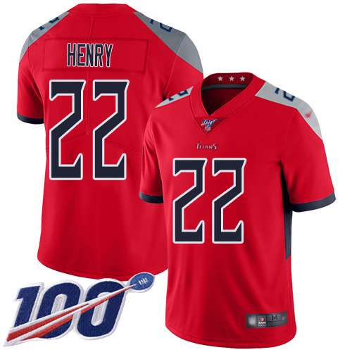 Titans #22 Derrick Henry Red Men's Stitched Football Limited Inverted Legend 100th Season Jersey