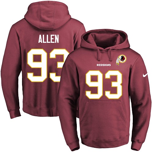 Nike Redskins #93 Jonathan Allen Burgundy Red Name & Number Pullover NFL Hoodie