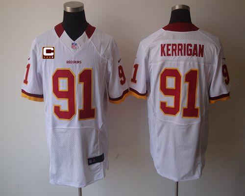 Nike Redskins #91 Ryan Kerrigan White With C Patch Men's Stitched NFL Elite Jersey