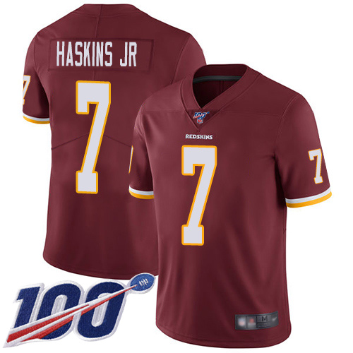 Redskins #7 Dwayne Haskins Jr Burgundy Red Team Color Men's Stitched Football 100th Season Vapor Limited Jersey - Click Image to Close