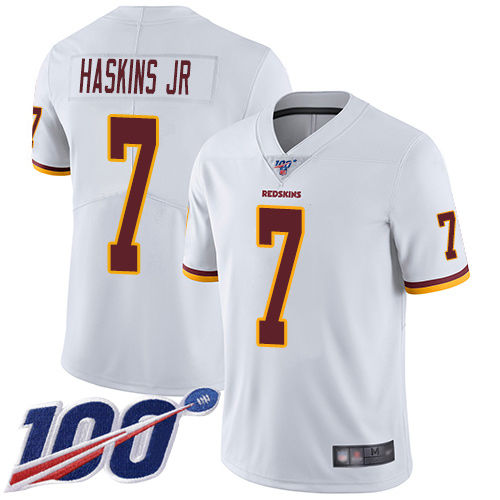 Redskins #7 Dwayne Haskins Jr White Men's Stitched Football 100th Season Vapor Limited Jersey - Click Image to Close