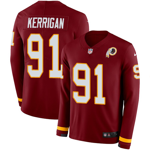 Nike Redskins #91 Ryan Kerrigan Burgundy Red Team Color Men's Stitched NFL Limited Therma Long Sleeve Jersey - Click Image to Close