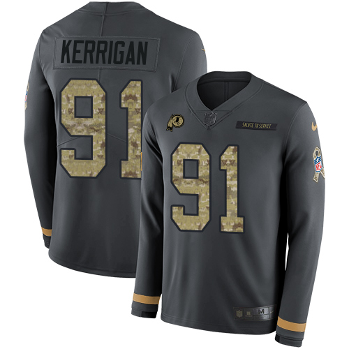 Nike Redskins #91 Ryan Kerrigan Anthracite Salute to Service Men's Stitched NFL Limited Therma Long Sleeve Jersey