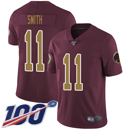 Redskins #11 Alex Smith Burgundy Red Alternate Men's Stitched Football 100th Season Vapor Limited Jersey