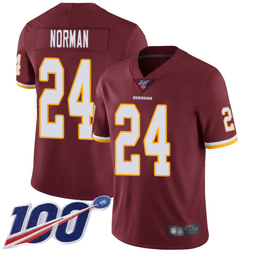 Redskins #24 Josh Norman Burgundy Red Team Color Men's Stitched Football 100th Season Vapor Limited Jersey