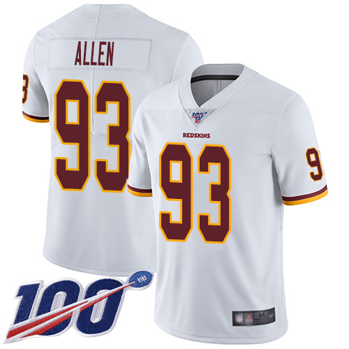 Redskins #93 Jonathan Allen White Men's Stitched Football 100th Season Vapor Limited Jersey