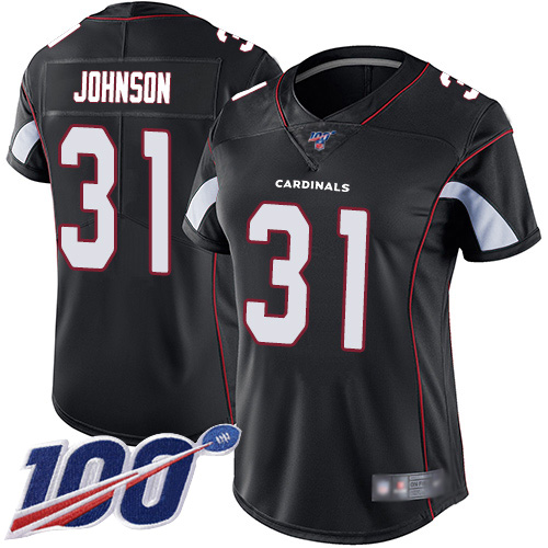 Cardinals #31 David Johnson Black Alternate Women's Stitched Football 100th Season Vapor Limited Jersey