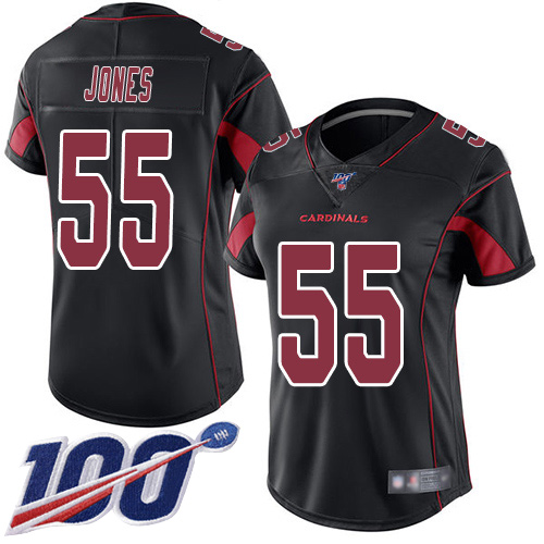 Cardinals #55 Chandler Jones Black Women's Stitched Football Limited Rush 100th Season Jersey