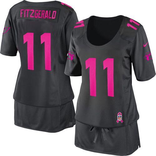 Nike Cardinals #11 Larry Fitzgerald Dark Grey Women's Breast Cancer Awareness Stitched NFL Elite Jersey - Click Image to Close