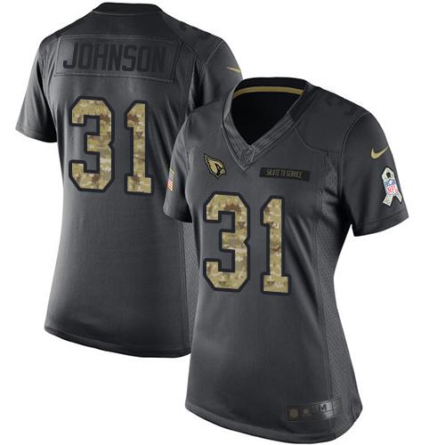 Nike Cardinals #31 David Johnson Black Women's Stitched NFL Limited 2016 Salute to Service Jersey