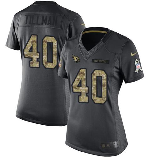 Nike Cardinals #40 Pat Tillman Black Women's Stitched NFL Limited 2016 Salute to Service Jersey