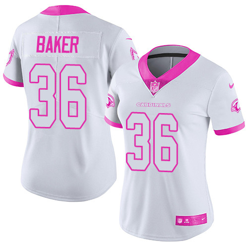 Nike Cardinals #36 Budda Baker White/Pink Women's Stitched NFL Limited Rush Fashion Jersey - Click Image to Close